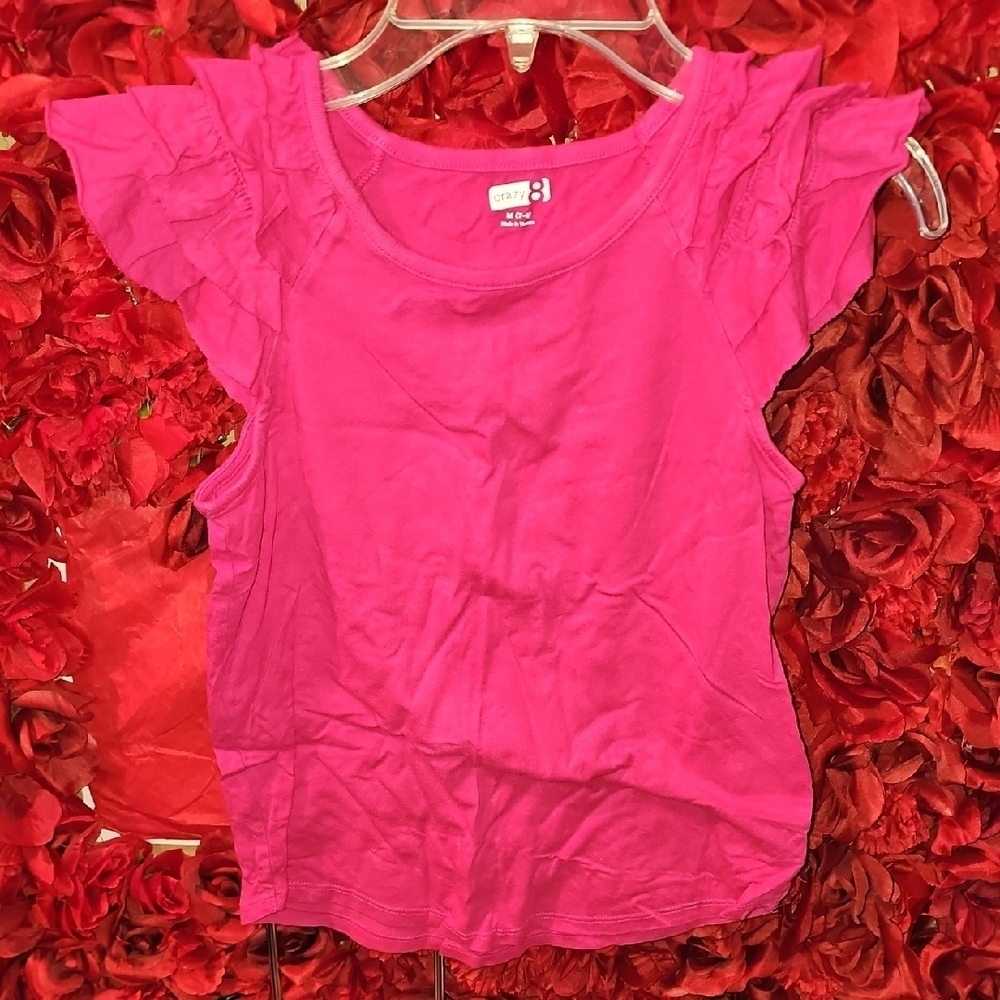 Crazy 8 Girls Pink Ruffle Sleeve Top Size 7/8